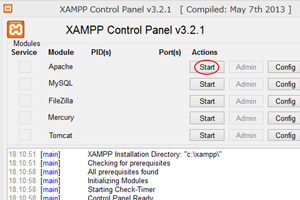 XAMPP コントロ－ル画面